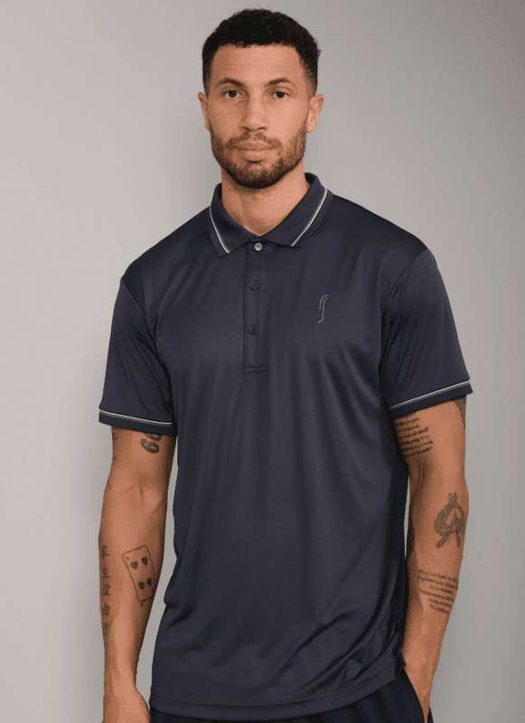 RS Men's Performance Court Polo - Striped Collar (Navy / Court Green)