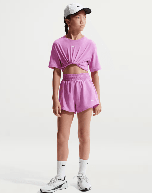Nike One Girls- Dri-FIT 2 in 1 Shorts (Light Magenta / White)